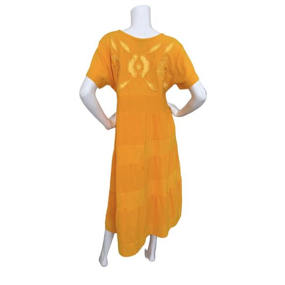 Vintage 1970's Armando's Acapulco Resort Dress Embroidered Cotton Maxi Mexican M - Picture 3 of 5